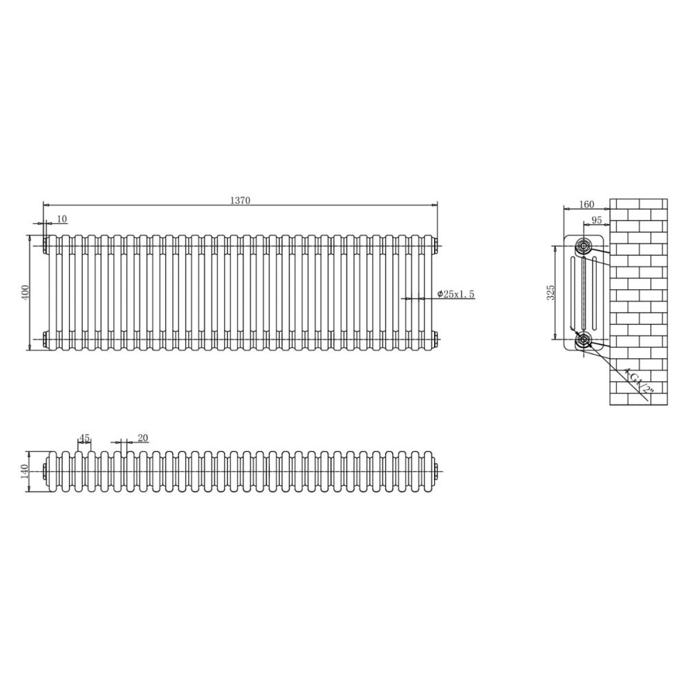 Upton White Quadruple Horizontal Column Radiator 400x1370mm
