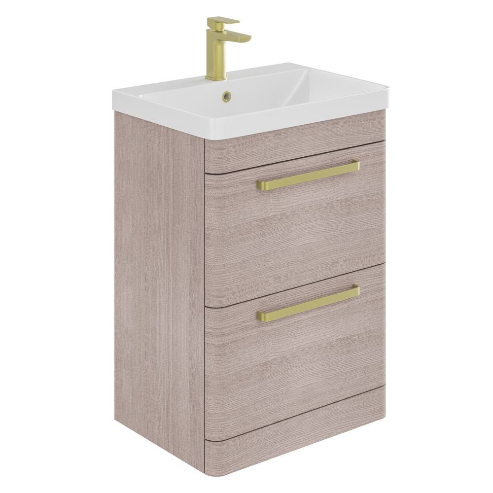 Esk Stone Grey Floor Standing Vanity Unit and Basin with Brushed Gold Handles 500mm