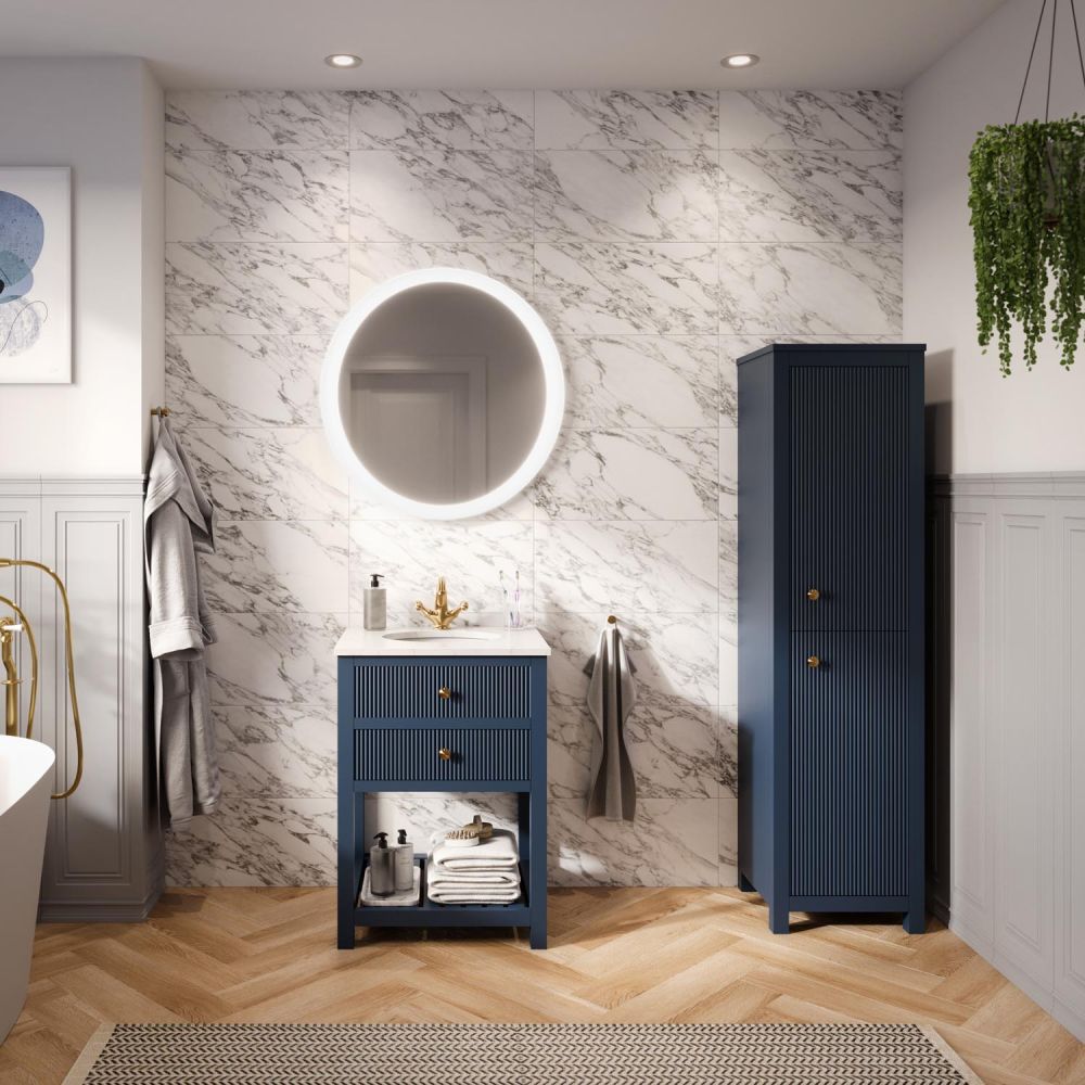 Addison Ribbed Blue 600mm Floor Standing Vanity Unit