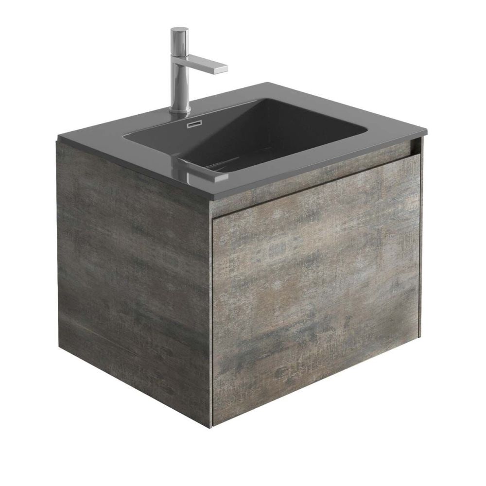 Odion Metallic Wall Hung Vanity Unit with Black Basin 500mm