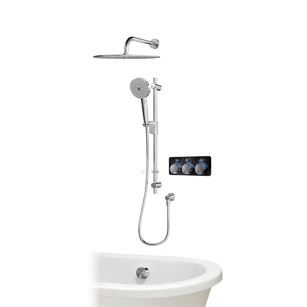 Aqualisa S3 Chrome Smart Digital Shower Triple Outlet (Slide Rail Kit with Fixed Wall Head) HP/Combi