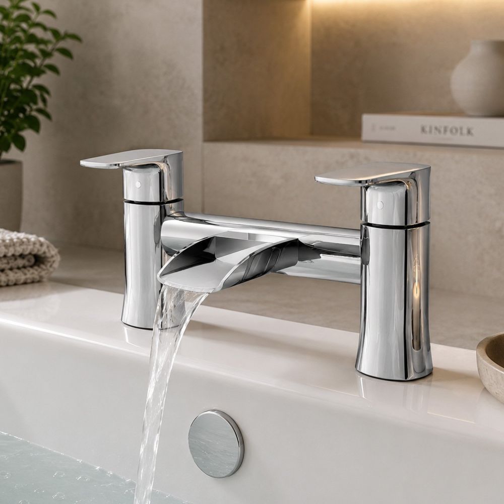 Tranquil roomset showing the Citrus Chrome Waterfall Bath Filler Tap