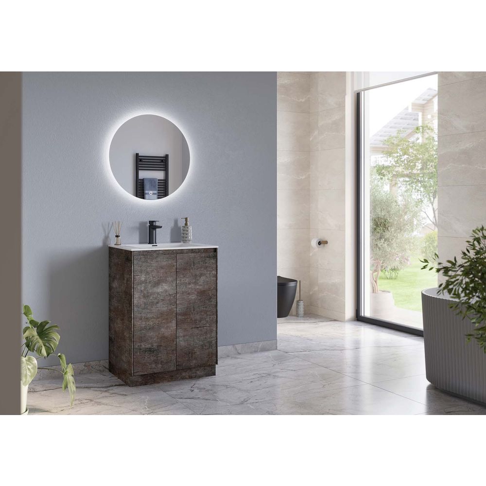 Odion Metallic Floor Standing Vanity Unit with White Basin 600mm