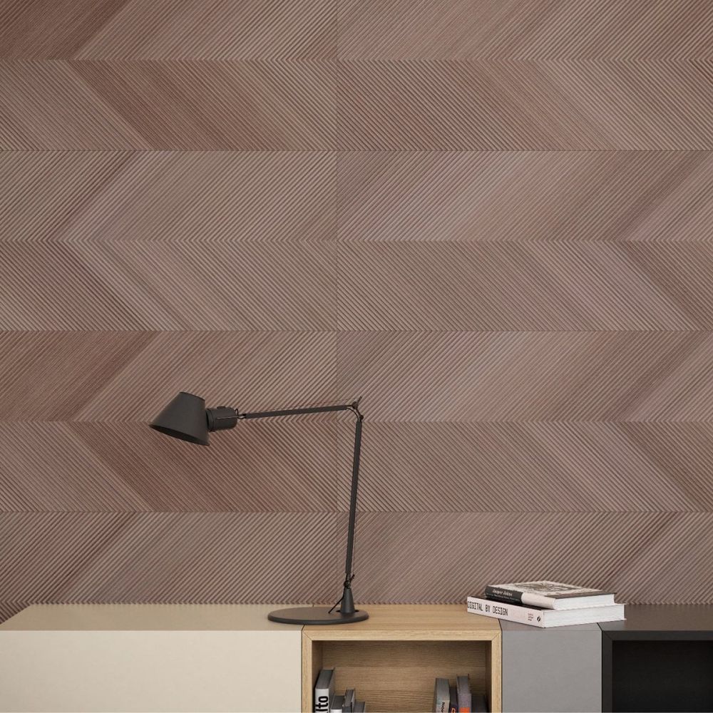 Eddie Marron Chevron Wood Effect Tile - 1200x400mm