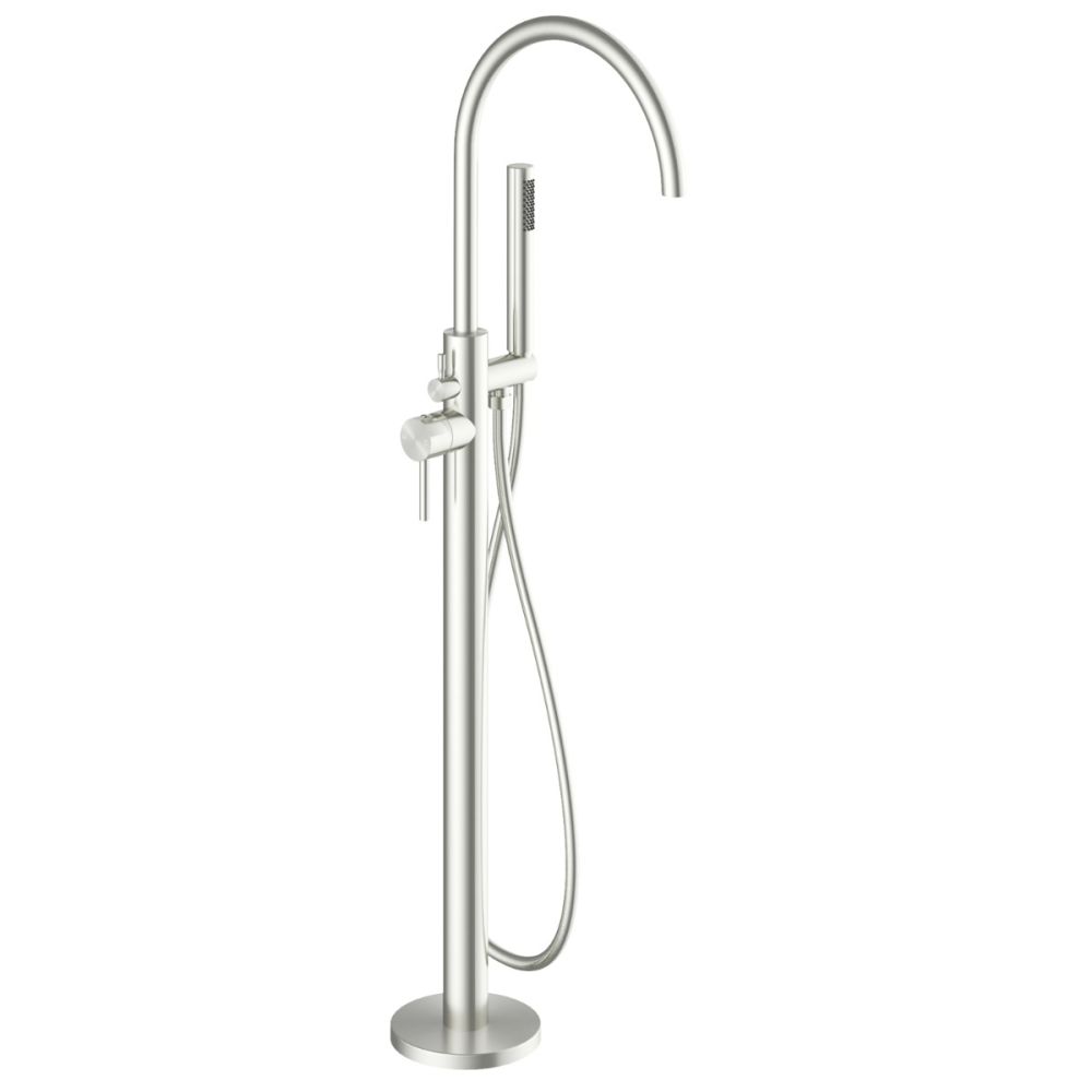Moray Brushed Nickel Floor Standing Bath Tap With Hand Held Shower