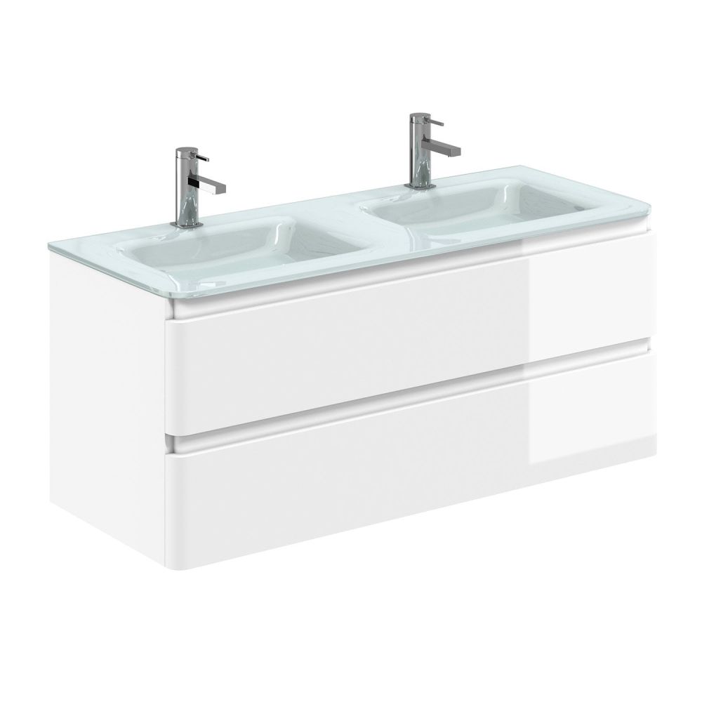 Neon Gloss White Wall Hung Vanity Unit with Opal Glass Basin 1200mm