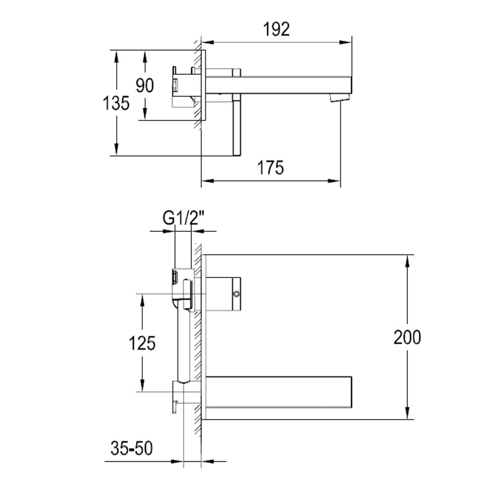 Samu Chrome Wall Mounted Basin Mixer Tap dimensions