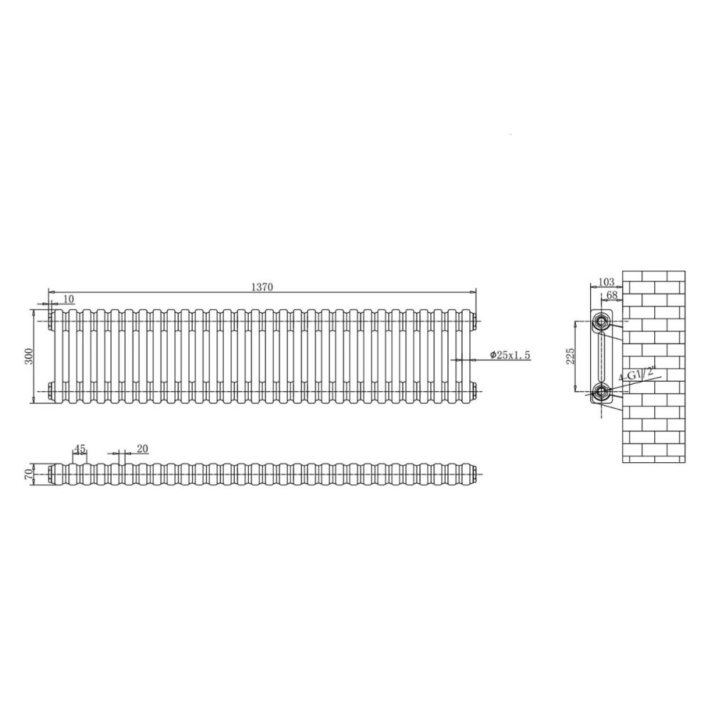 Upton Grey Double Horizontal Column Radiator 300x1370mm