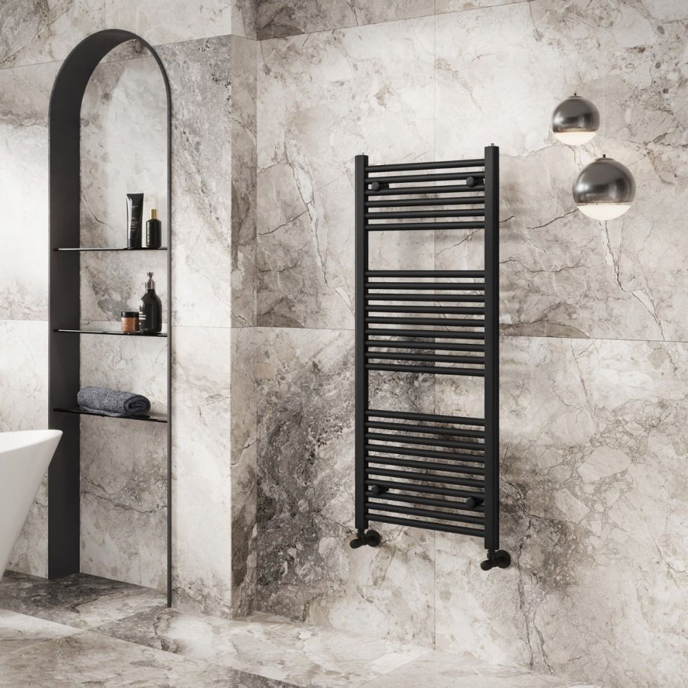 Neptune Matt Black Heated Towel Rail 1200x400mm