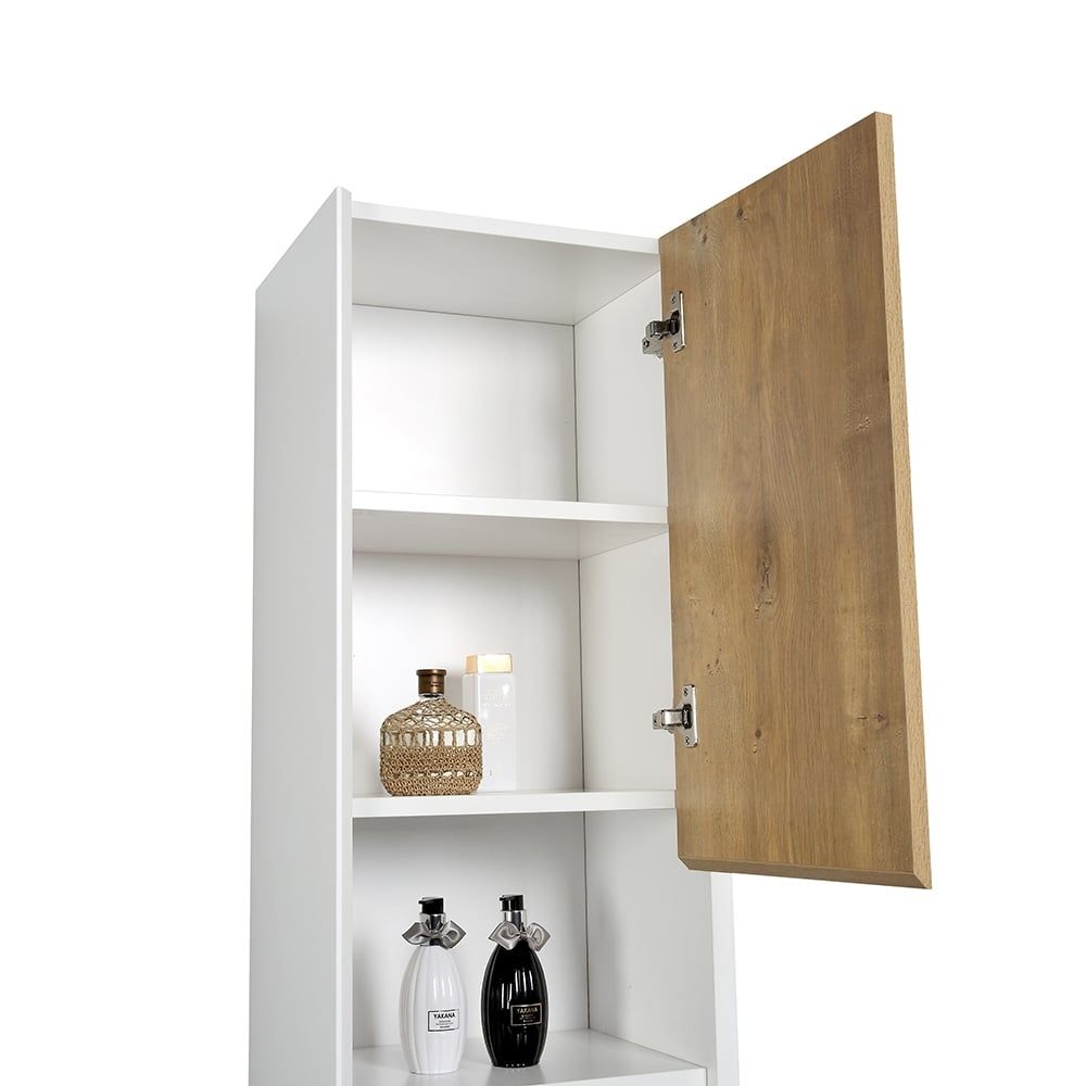 Snowdon White and Oak Wall Hung Tall Storage Cabinet