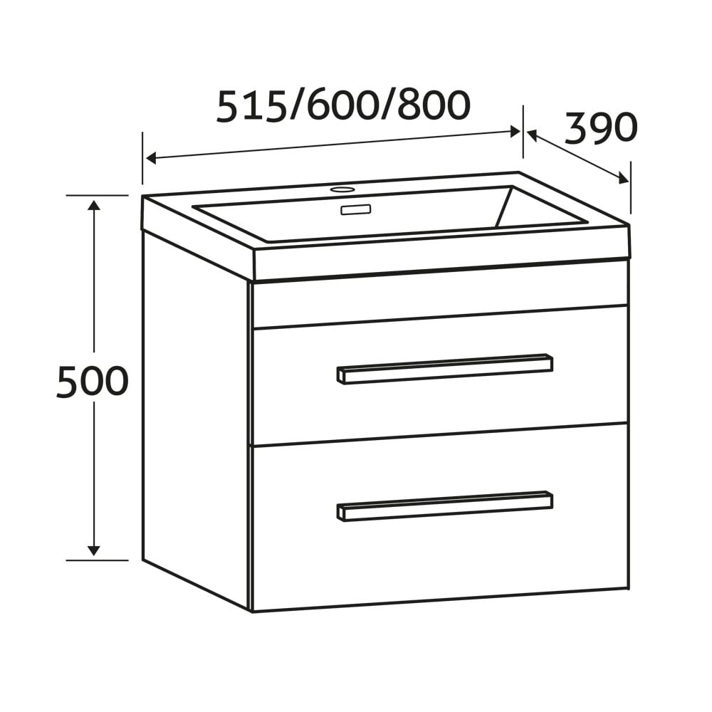 Nante Gloss White Wall Hung Vanity Unit with Ceramic Basin 515mm