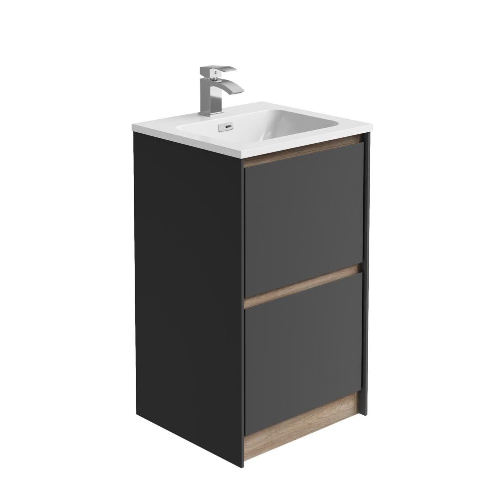 Newbury Floor Standing Vanity Unit in Matt Black & Sawn Oak - 500mm