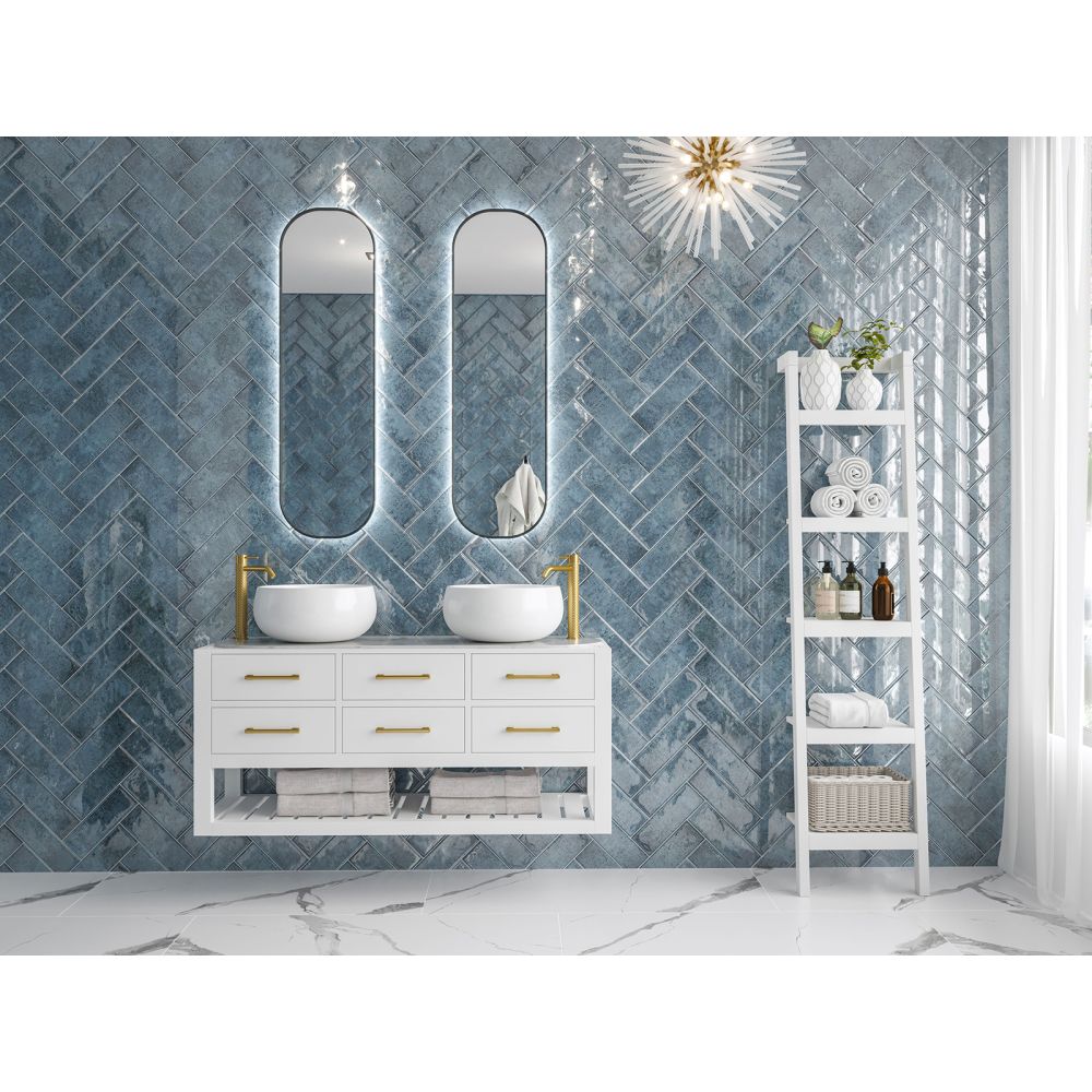 Lugano Blue Ceramic Brick Tile 100x300mm