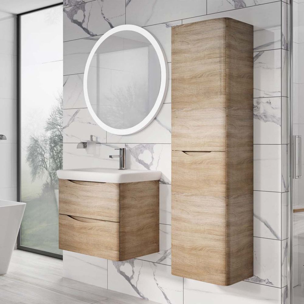 Erin Light Oak Wall Mounted Left Hand Tall Storage Cabinet