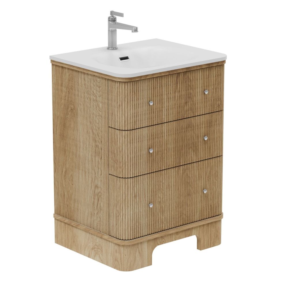 Hayward Natural Oak Ribbed Floor Standing Vanity Unit 600mm
