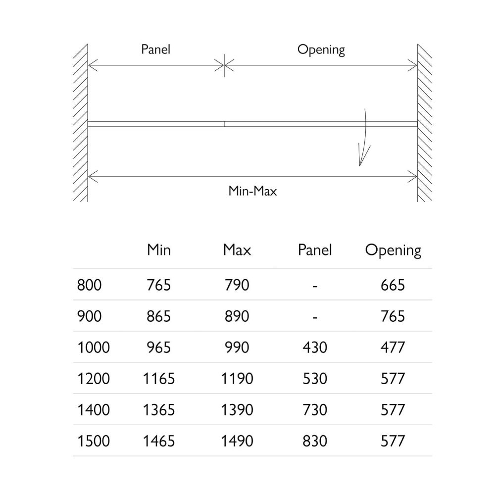 Lanka Chrome Hinged Shower Door Opening Sizes