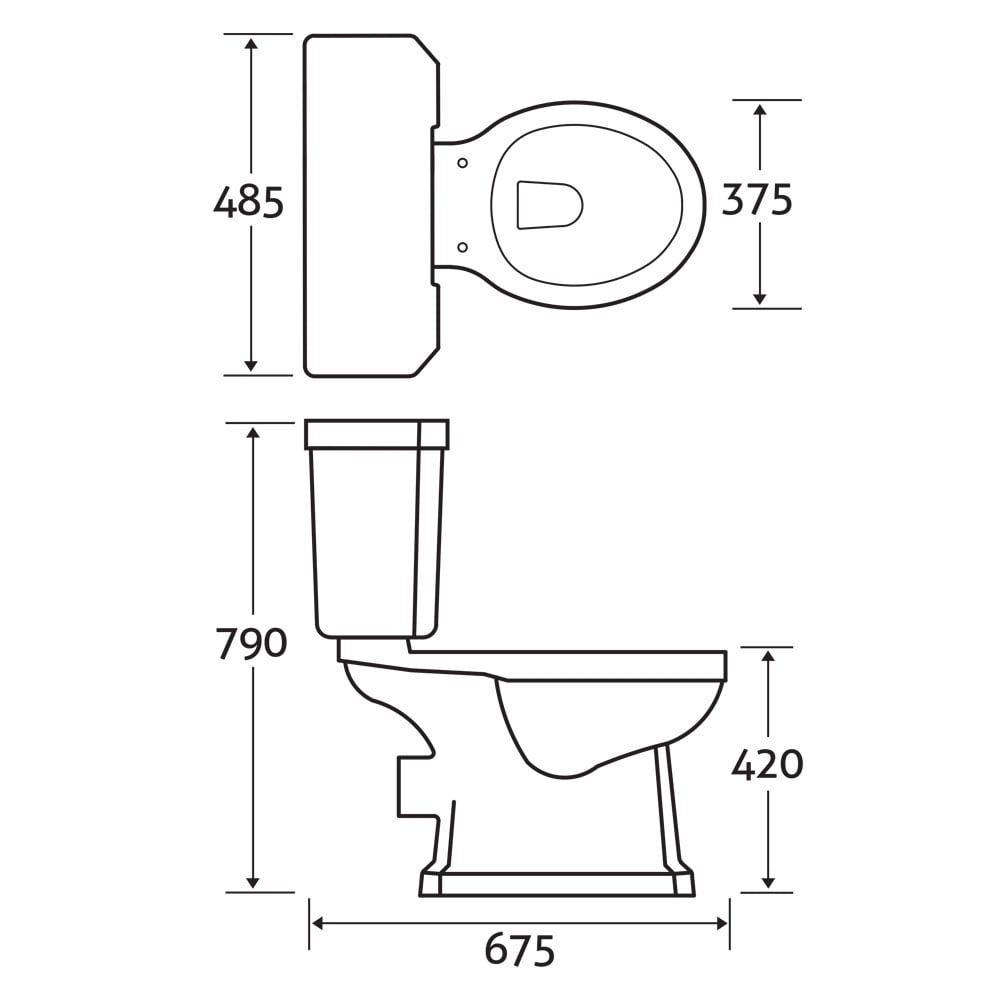 Claydon Traditional Close Coupled Toilet Spec Drawing