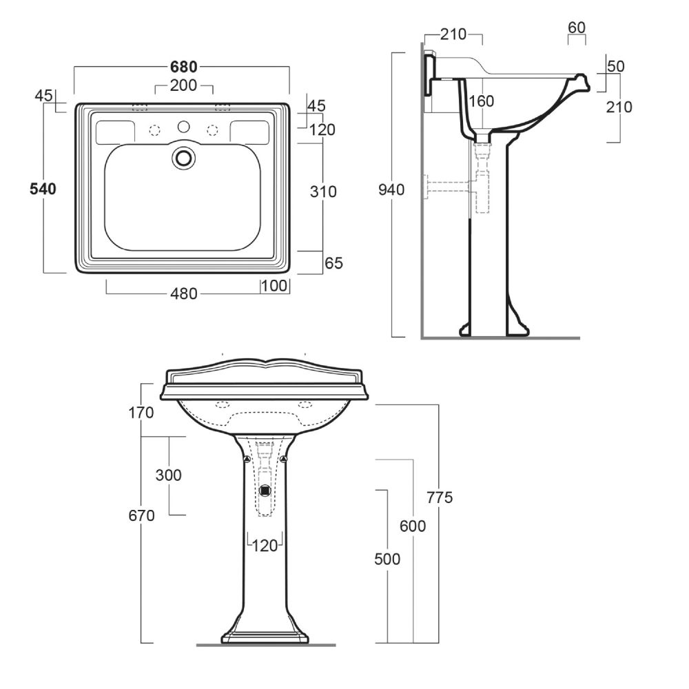 Alaric Traditional Full Pedestal Basin Spec