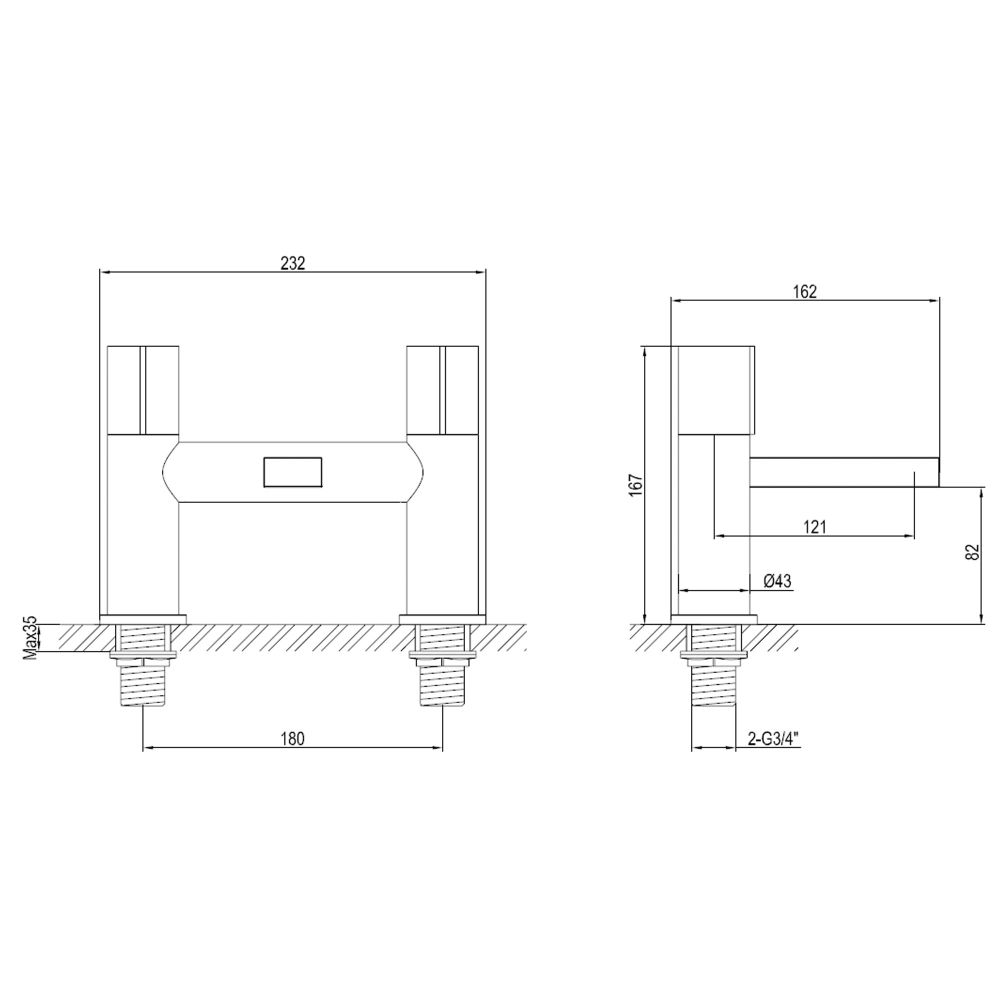 Pancho Chrome Bath Filler Tap dimensions