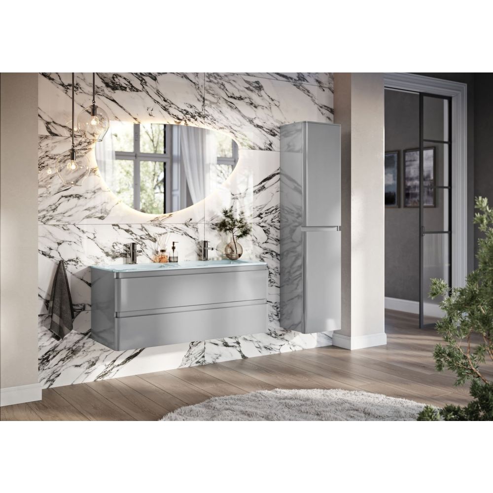 Neon Gloss Light Grey Wall Hung Vanity Unit with Opal Glass Basin 1200mm