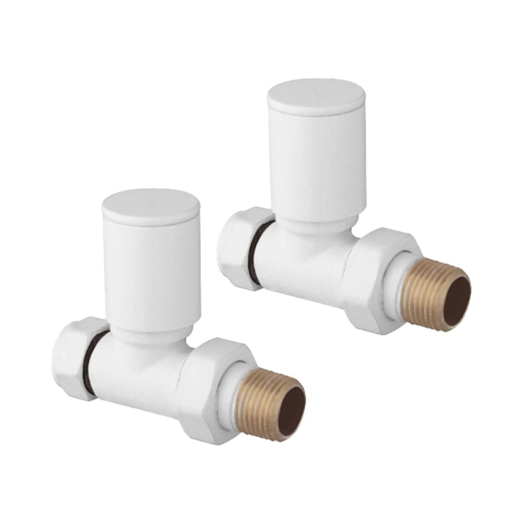 Round White Straight Pair of Radiator Valves