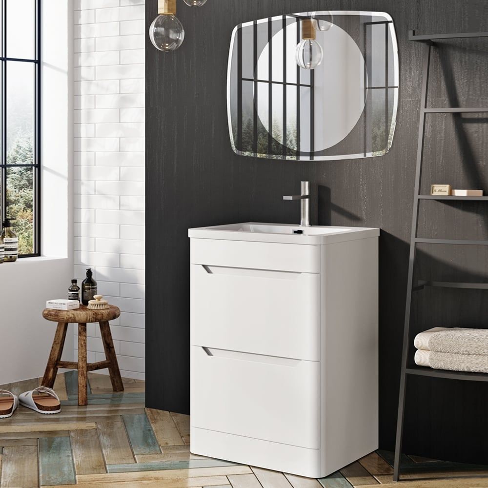 Floor Standing 600mm Vanity Unit in Matt White Roomset