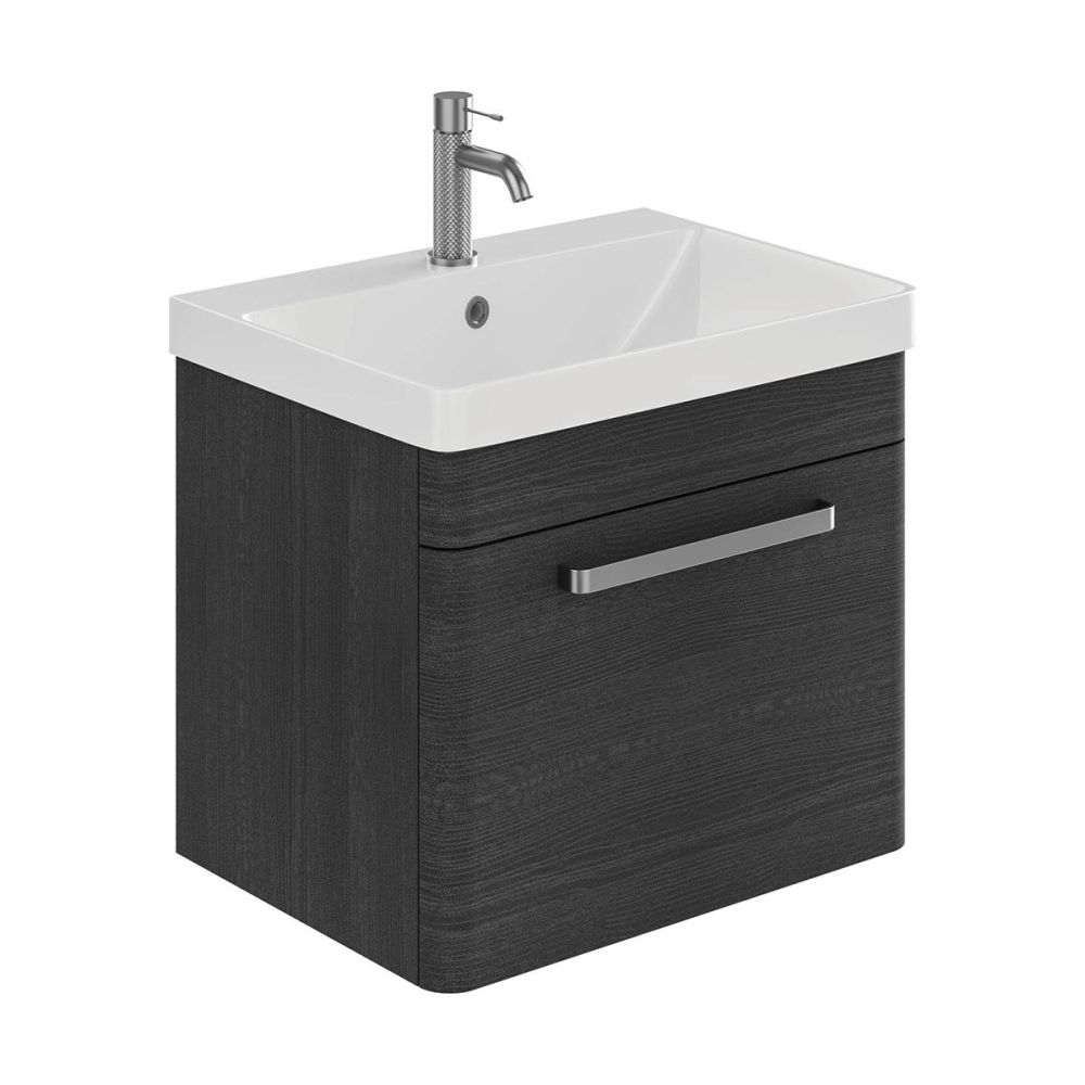 Esk Black Wall Hung Vanity Unit and Basin with Brushed Nickel Handles 500mm