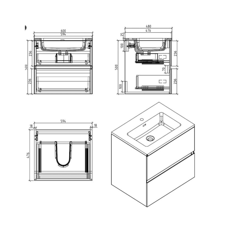 Galyn Concrete Wall Hung Vanity Unit with Black Basin 600mm