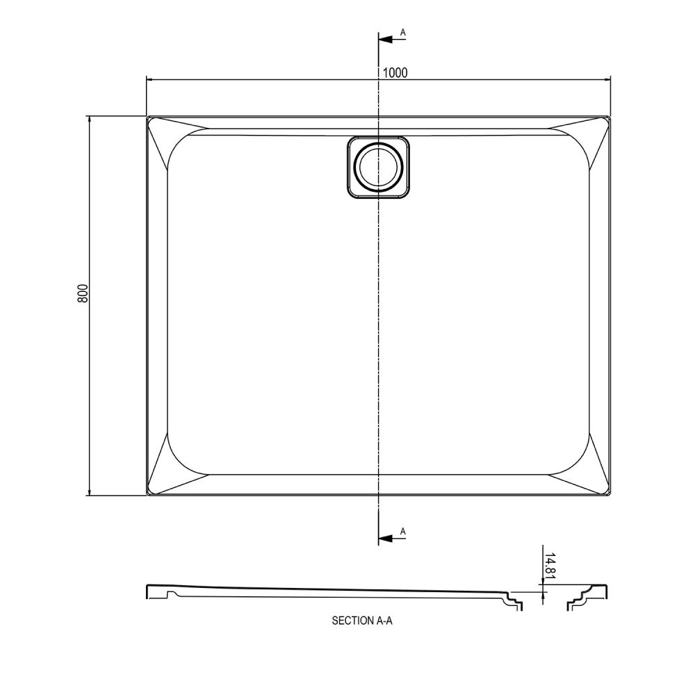 Elle Slimline Rectangular Shower Tray 1000x800mm Spec Drawing