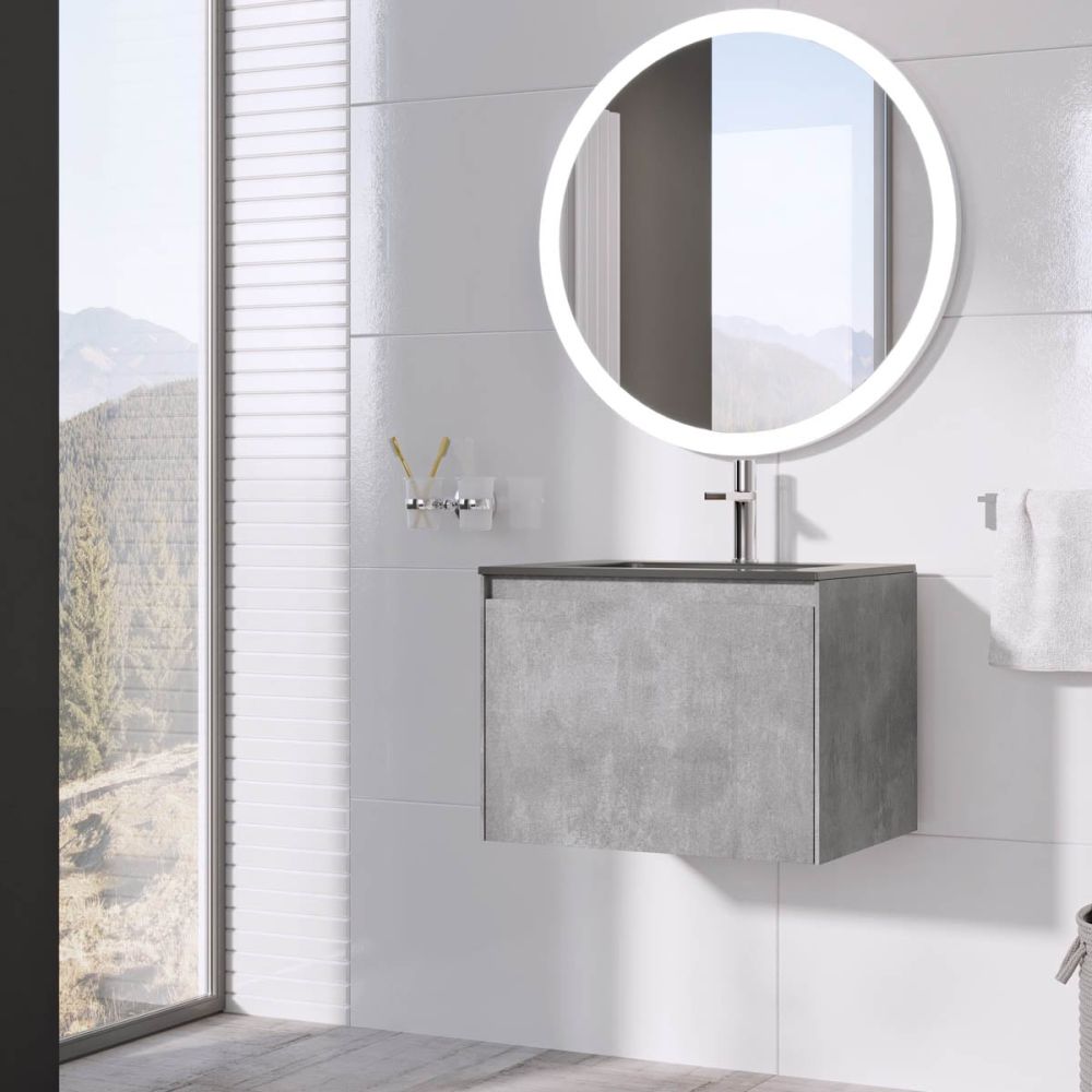 Odion Concrete Wall Hung Vanity Unit with Black Basin 600mm