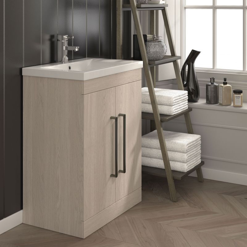 Nante Light Elm Floor Standing Vanity Unit with Ceramic Basin 600mm