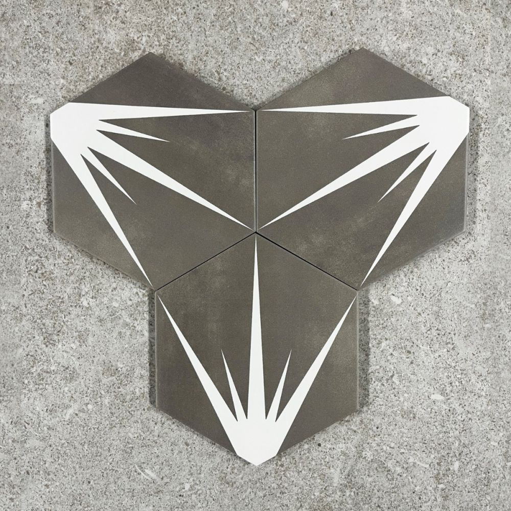 Lotus Hex Matt Grey Hexagon Porcelain Tile - 198x228mm Configuration 1
