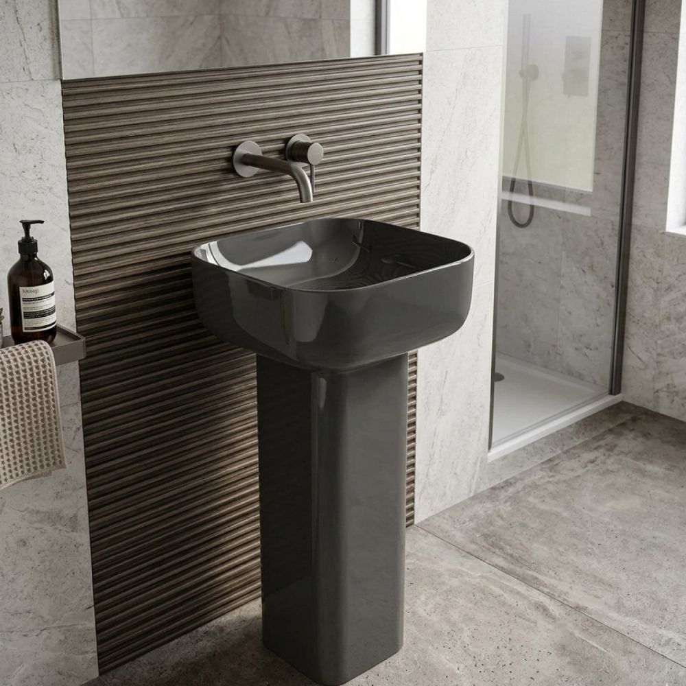 Verity Grafite Gloss Square Full Pedestal Basin