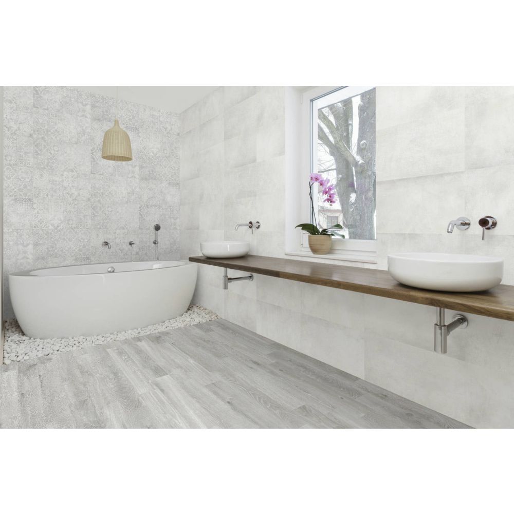 Lancer Blanco Concrete Effect Matt Ceramic Tile 300x900mm