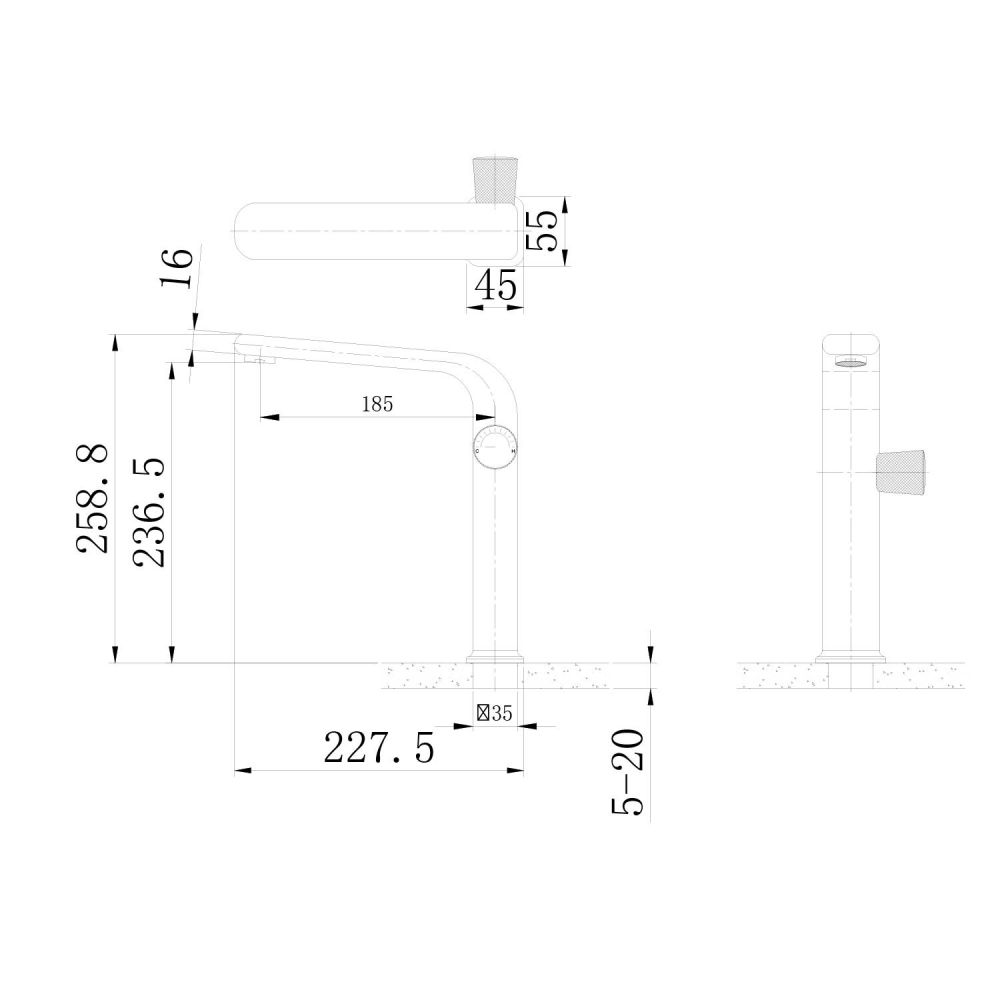 Manisa Chrome Tall Basin Mono Tap dimensions