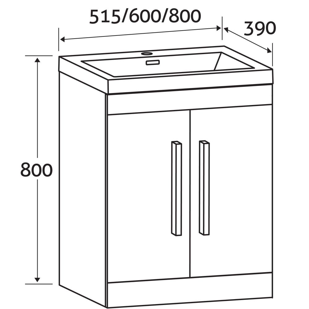 Nante Dark Elm Floor Standing Vanity Unit with Ceramic Basin 515mm