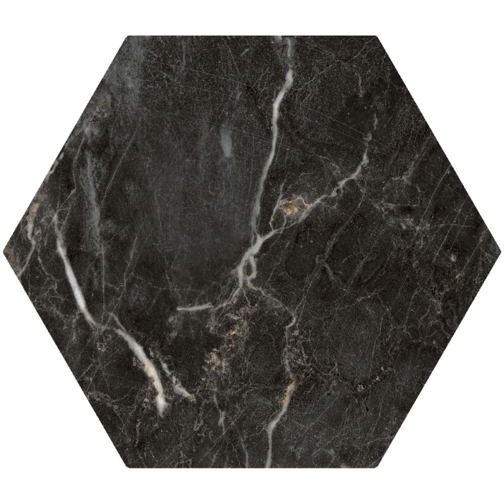 Salerno Black Matt Marble Hexagon Tile 198x228mm
