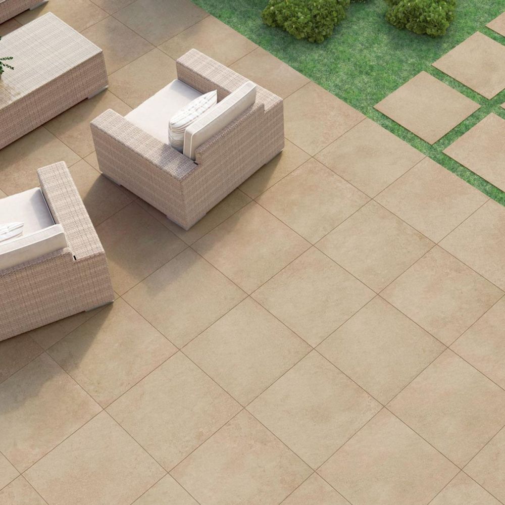 Hamburg Greige Outdoor Porcelain Tile roomset