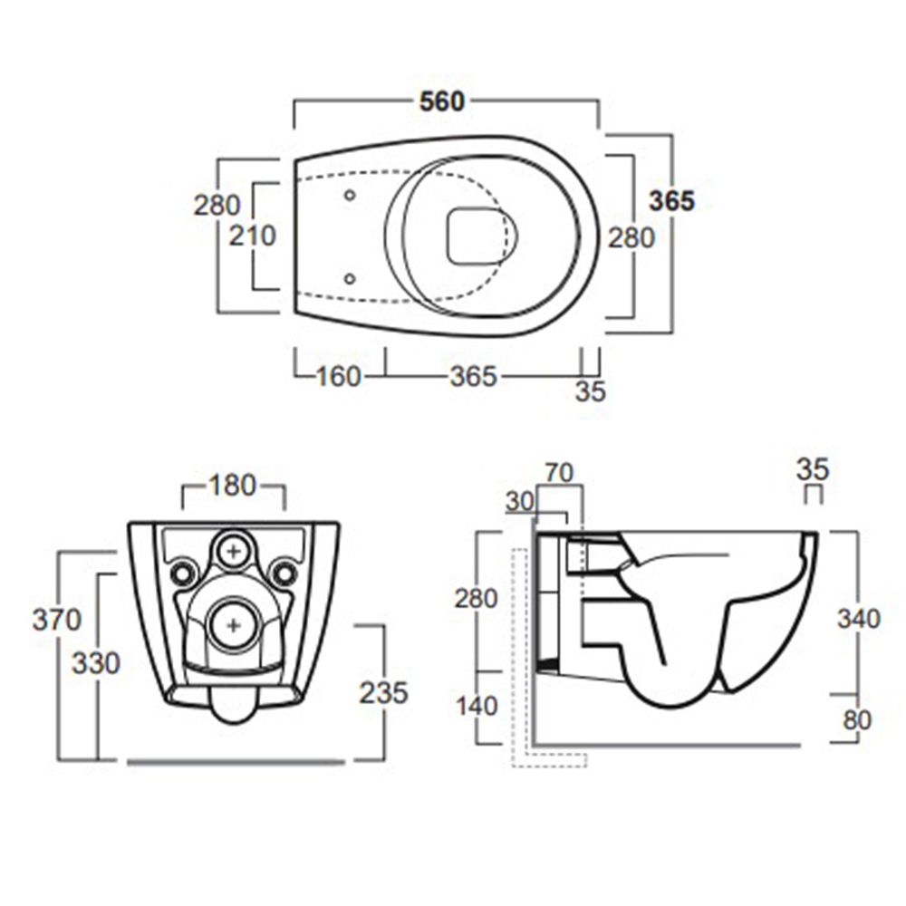 Verity Wall Hung Toilet with CycloFlush Dimensions