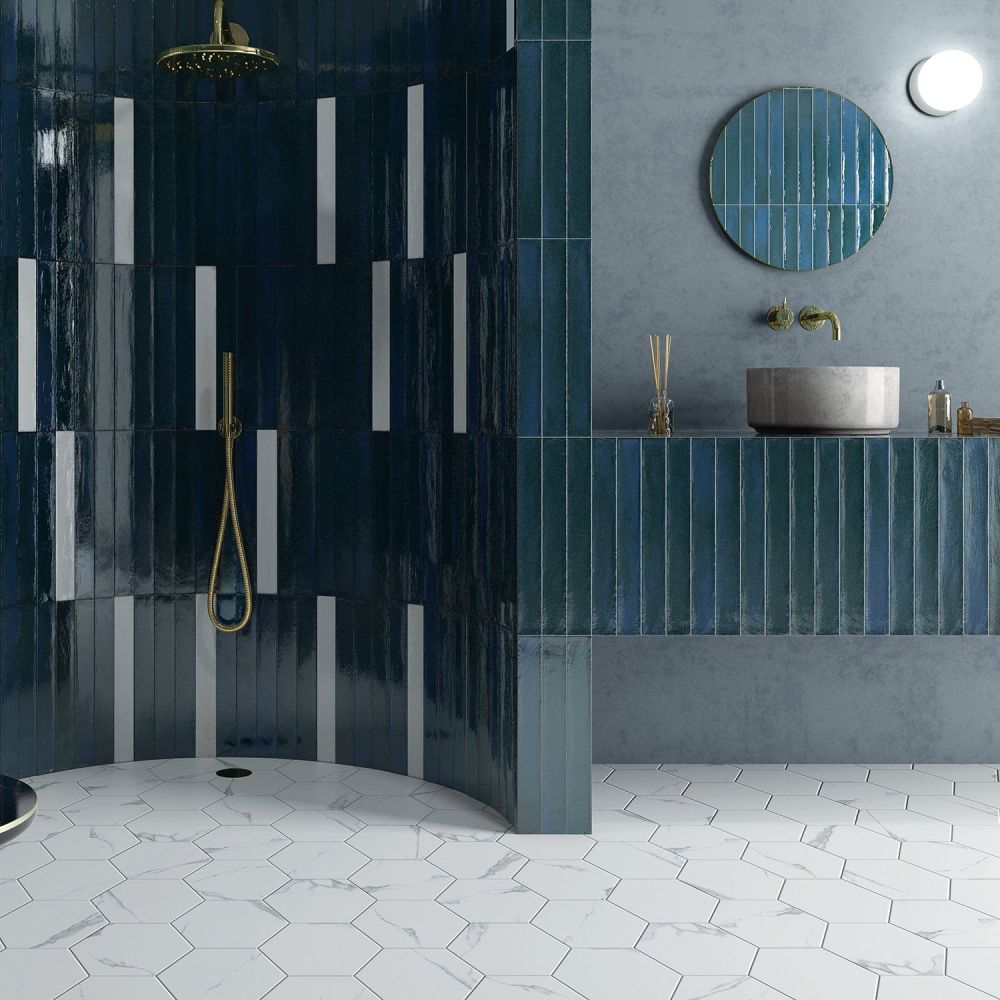 Capri Blue Gloss Ceramic Brick Tile - 400x50mm
