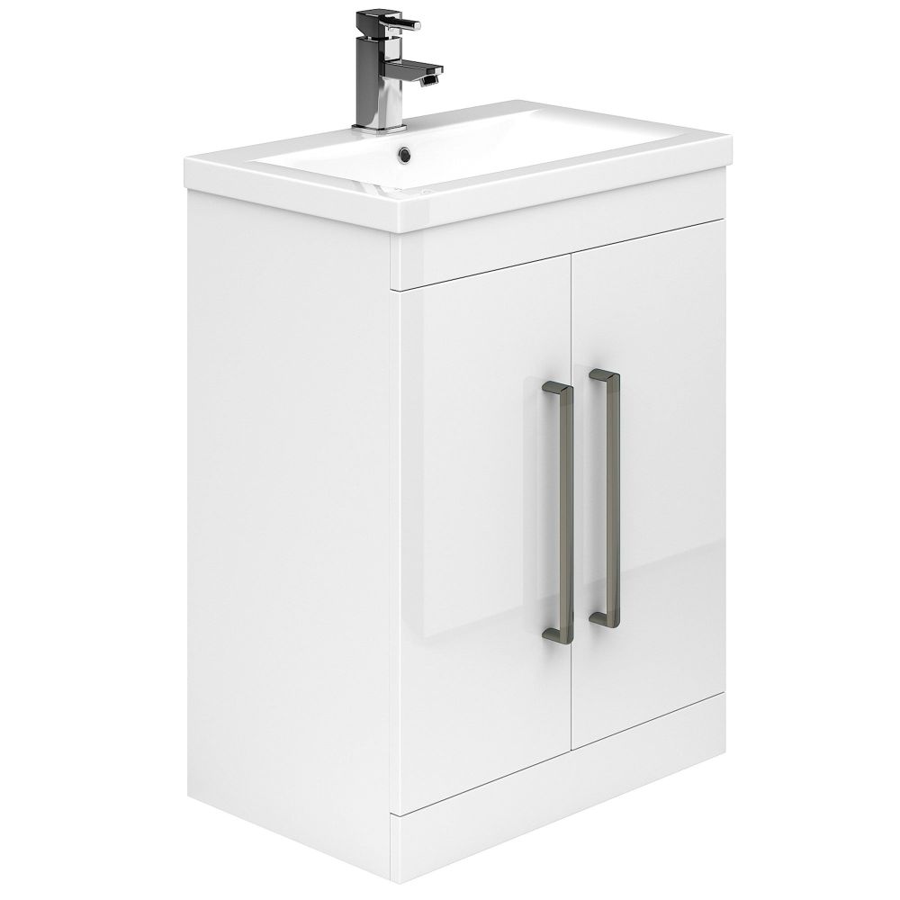 Nante Gloss White Floor Standing Vanity Unit with Ceramic Basin 515mm