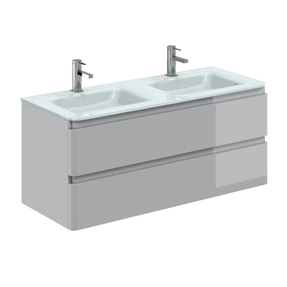 Neon Gloss Light Grey Wall Hung Vanity Unit with Opal Glass Basin 1200mm
