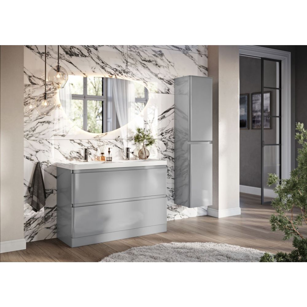 Neon Gloss Light Grey Floor Standing Vanity Unit with Resin Basin 1200mm