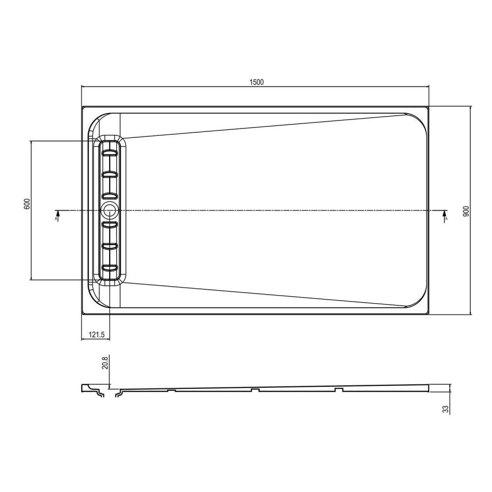 Linearity White Slimline Shower Tray 1500x900mm Spec Drawing