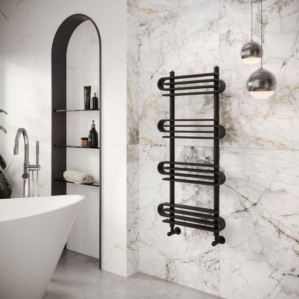 Logan Matt Black Heated Towel Rail 1100x500mm