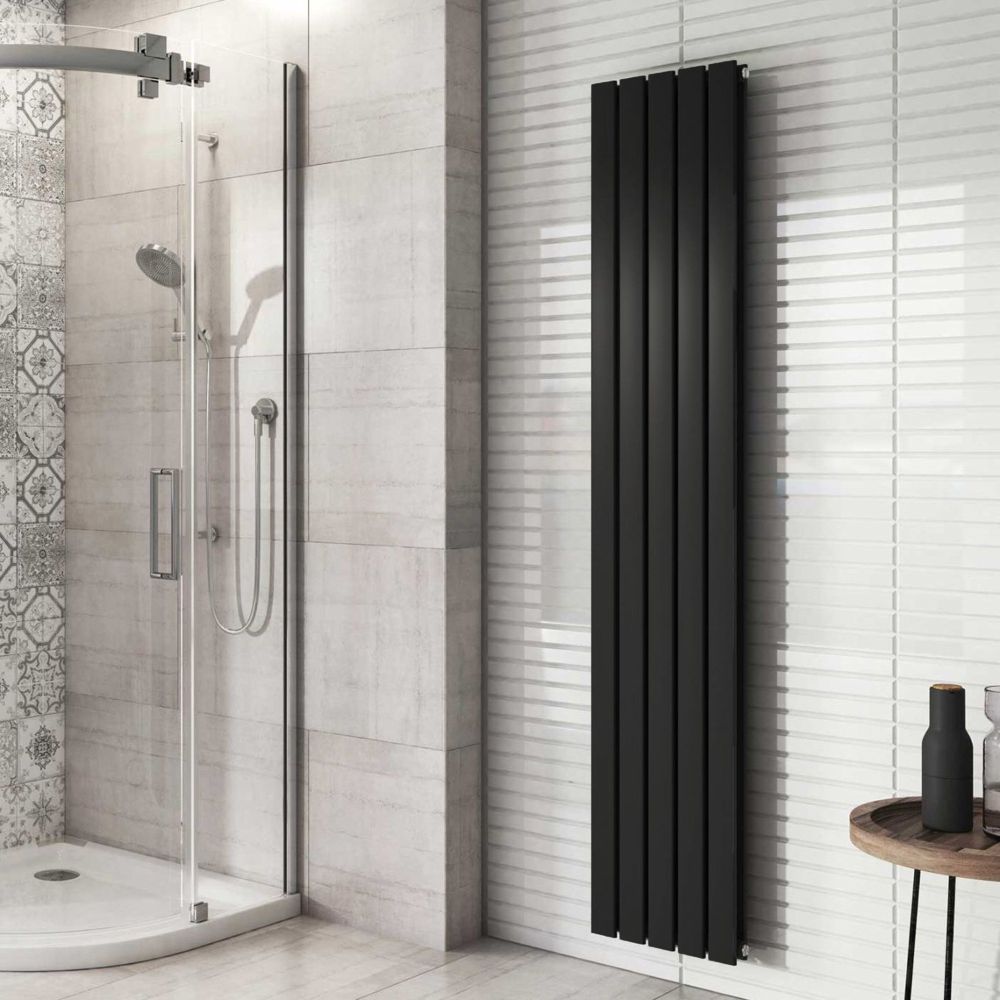 Perth Matt Black Double Vertical Flat Panel Radiator 1800x340mm