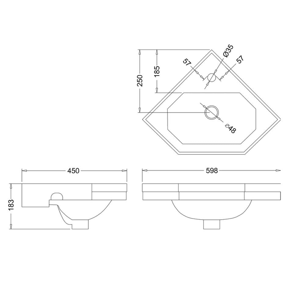 Wall Hung Corner Basin spec