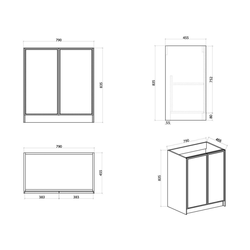Kendal Floor Standing Vanity Unit - 800mm Spec Drawing
