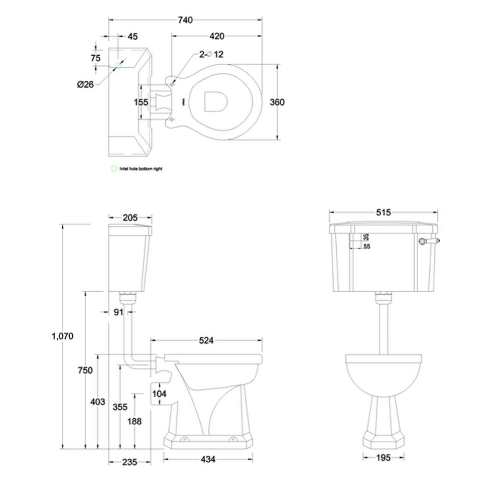 Burlington Alaska Blue Low Level Toilet with Soft Close Toilet Seat