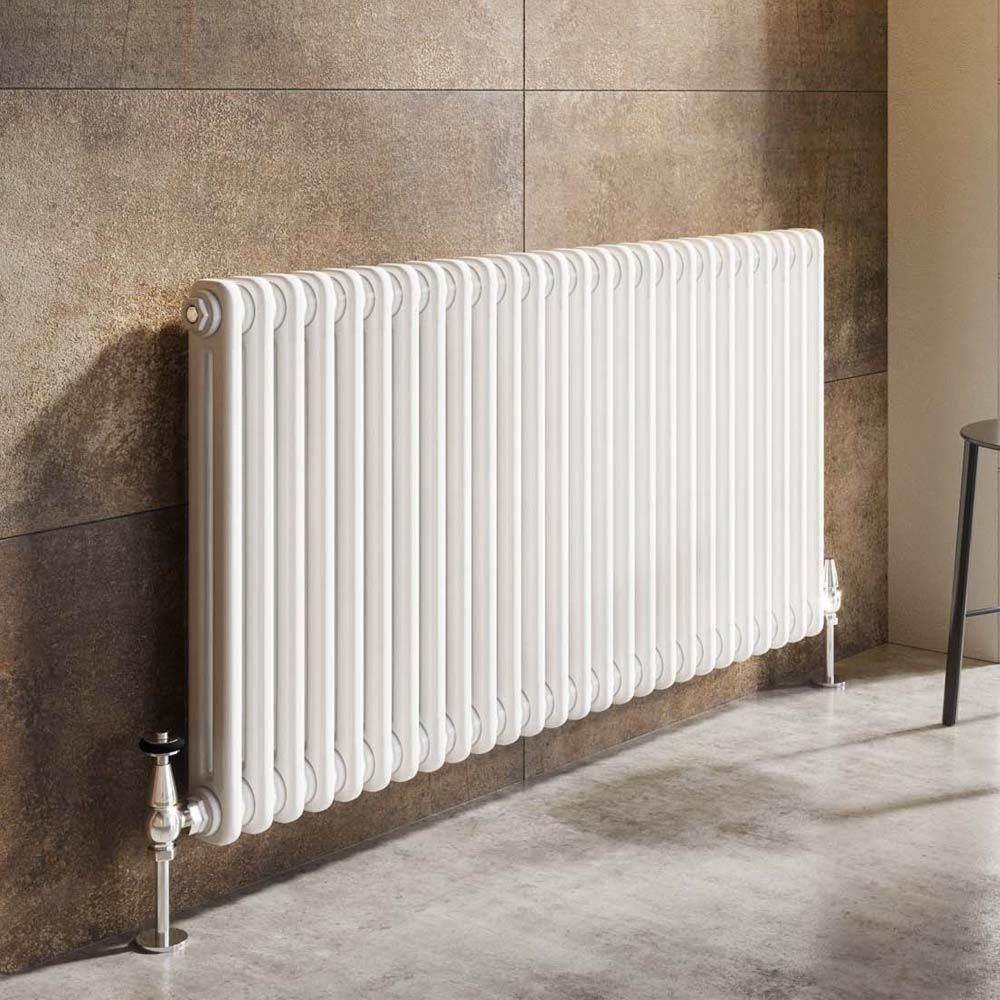 Upton White Double Horizontal Column Radiator 600x605mm